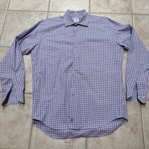 David Donahue Men’s Large Long Sleeve Purple Blue Plaid Dress Shirt